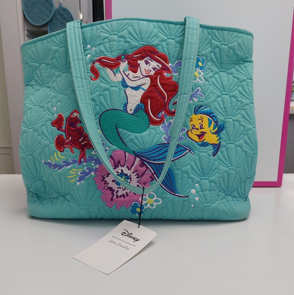 Vera Bradley Disney Little Mermaid Large Embroidered Vera Tote NWT